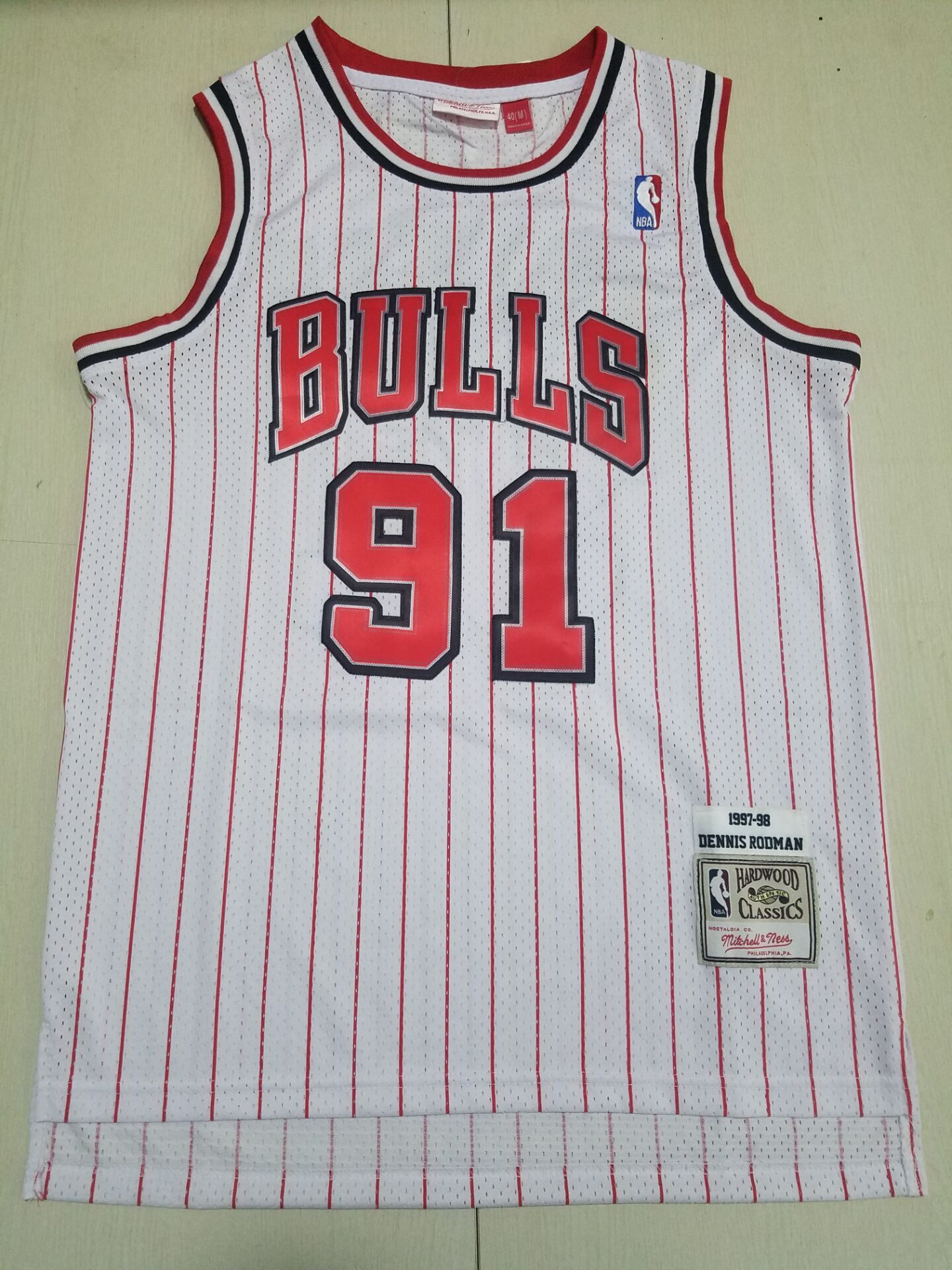 Men Chicago Bulls 91 Rodman White Stripe Throwback 2022 NBA Jersey